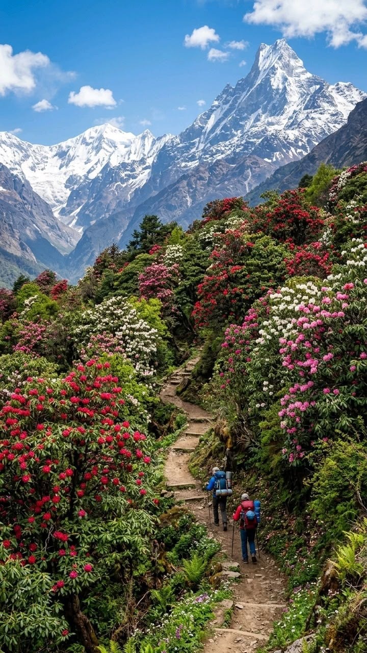 Rhododendron forest along the Annapurna Base Camp trail in spring