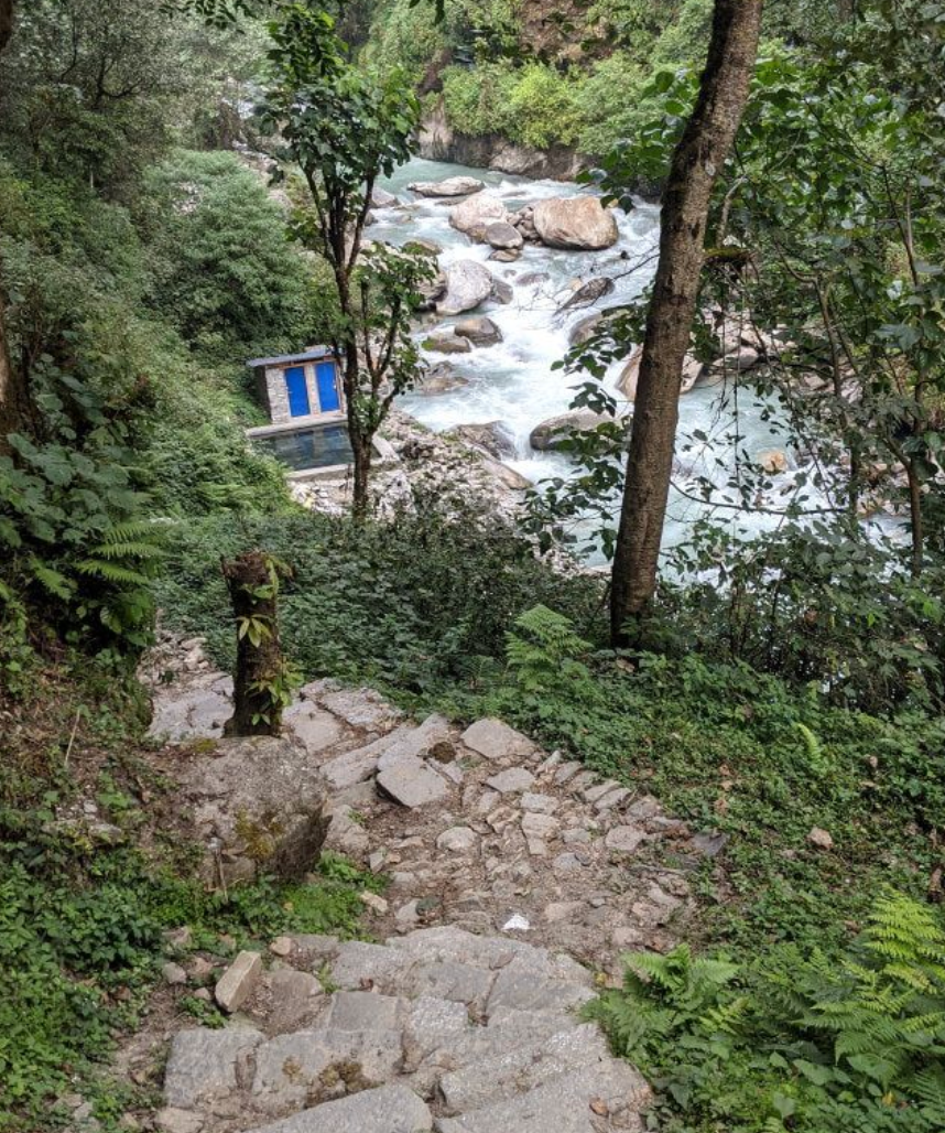 Jhinu Danda hot springs beside the Modi Khola river